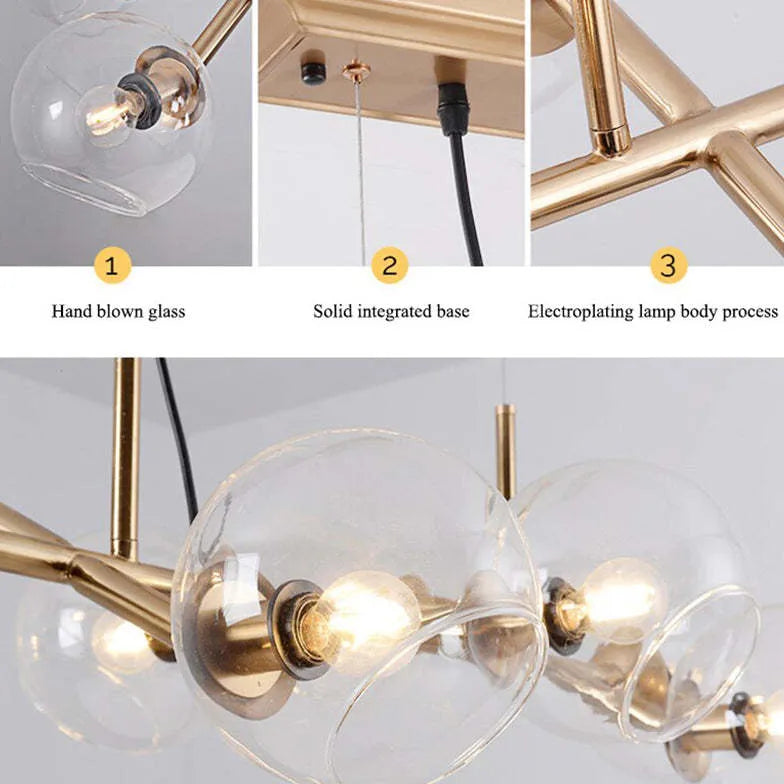 Lampadario moderno lungo con vetro trasparente elegante - clowasit.com