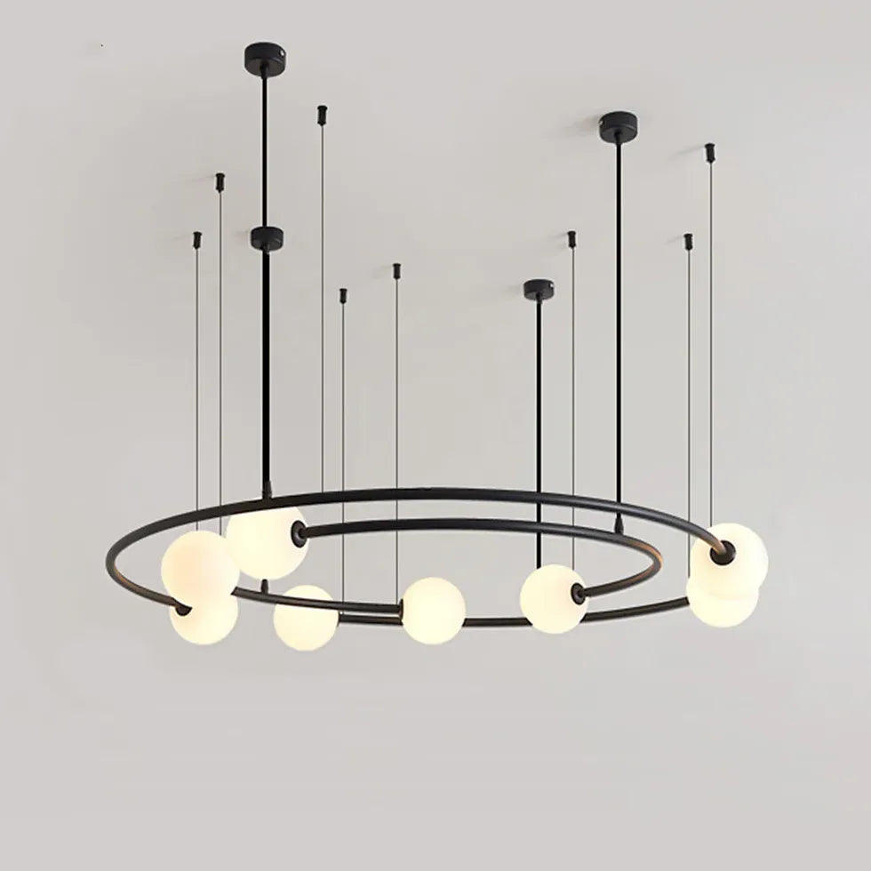 Lampadari moderne anelli metallici sfere bianche - clowasit.com